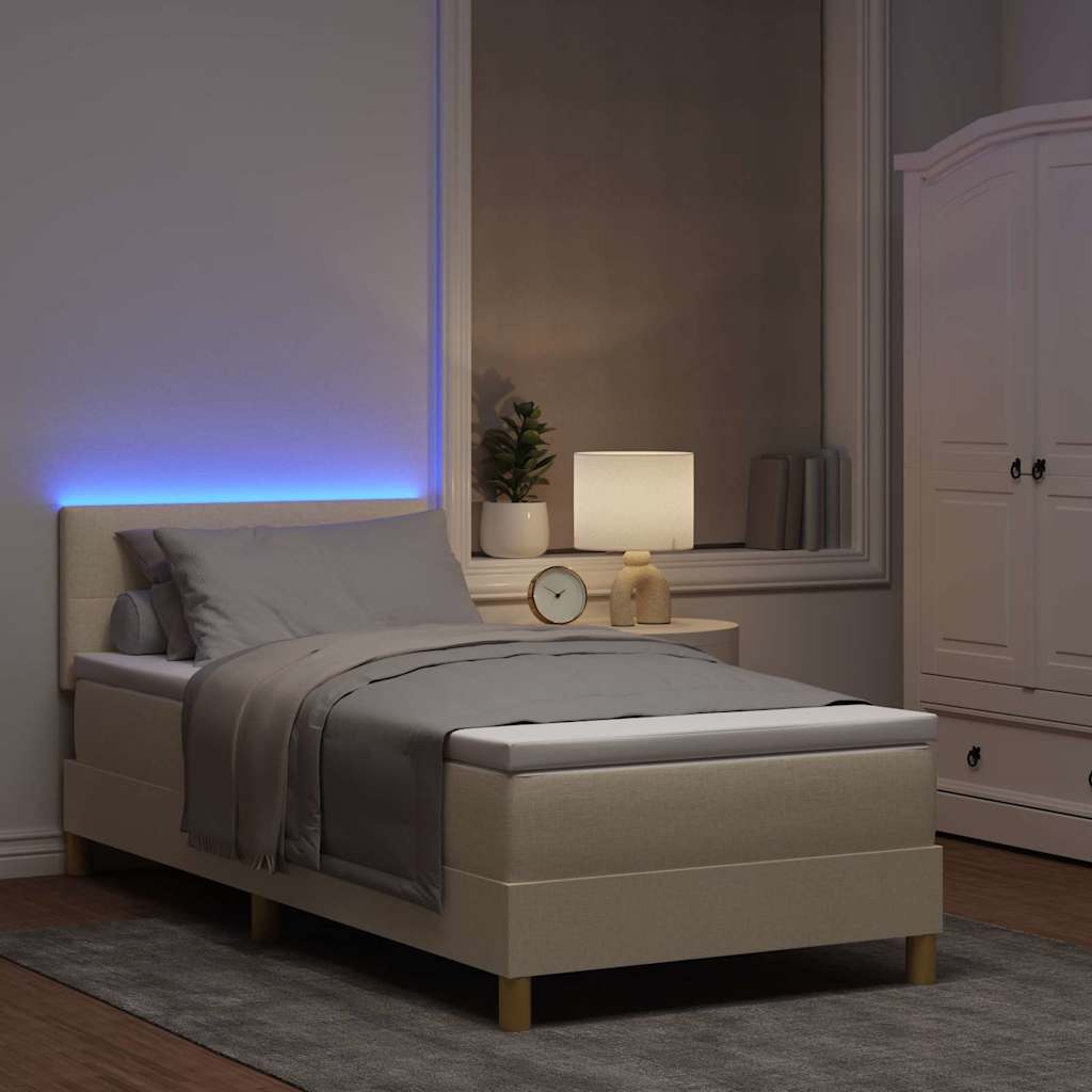 LED Box Spring Krevet s LED trakama Krema 100 x 200 cm tkanina