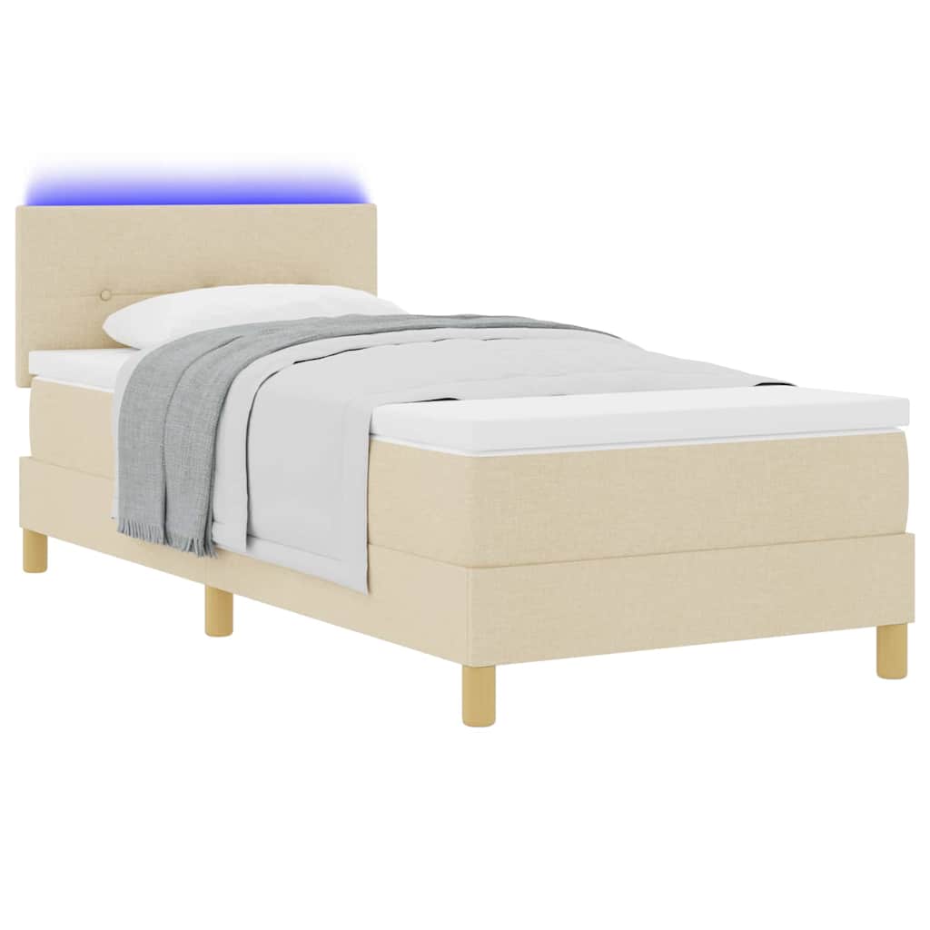 LED Box Spring Krevet s LED trakama Krema 100 x 200 cm tkanina