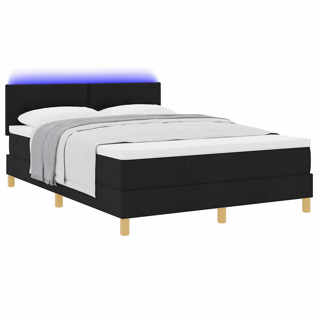 LED Box Spring Krevet s LED trakama Crna 140 x 190 cm tkanina