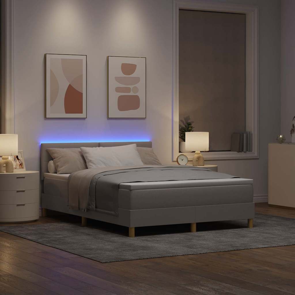 LED Box Spring Krevet Sivo-smeđa 140 x 190 cm tkanina