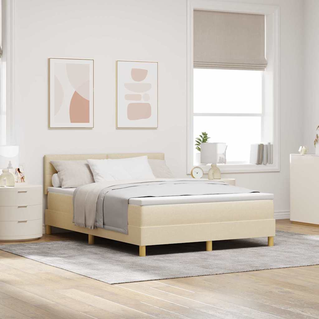 LED Box Spring Krevet s LED trakama Krema 140 x 200 cm tkanina