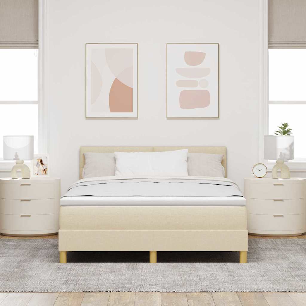 LED Box Spring Krevet s LED trakama Krema 140 x 200 cm tkanina