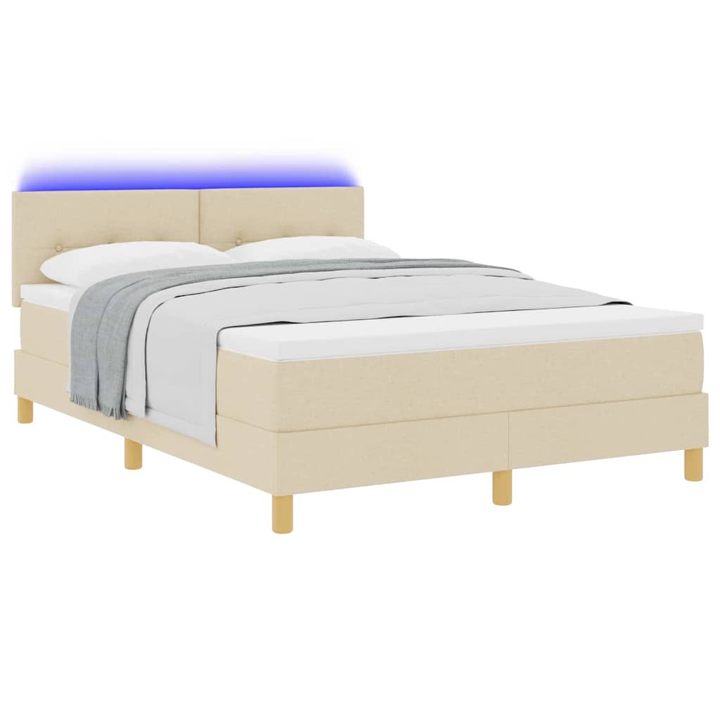 LED Box Spring Krevet s LED trakama Krema 160 x 200 cm tkanina