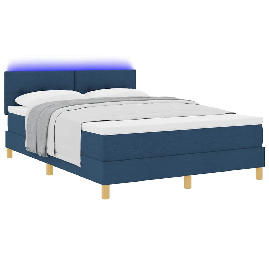 LED Box Spring Krevet s LED trakama Plava 160 x 200 cm tkanina