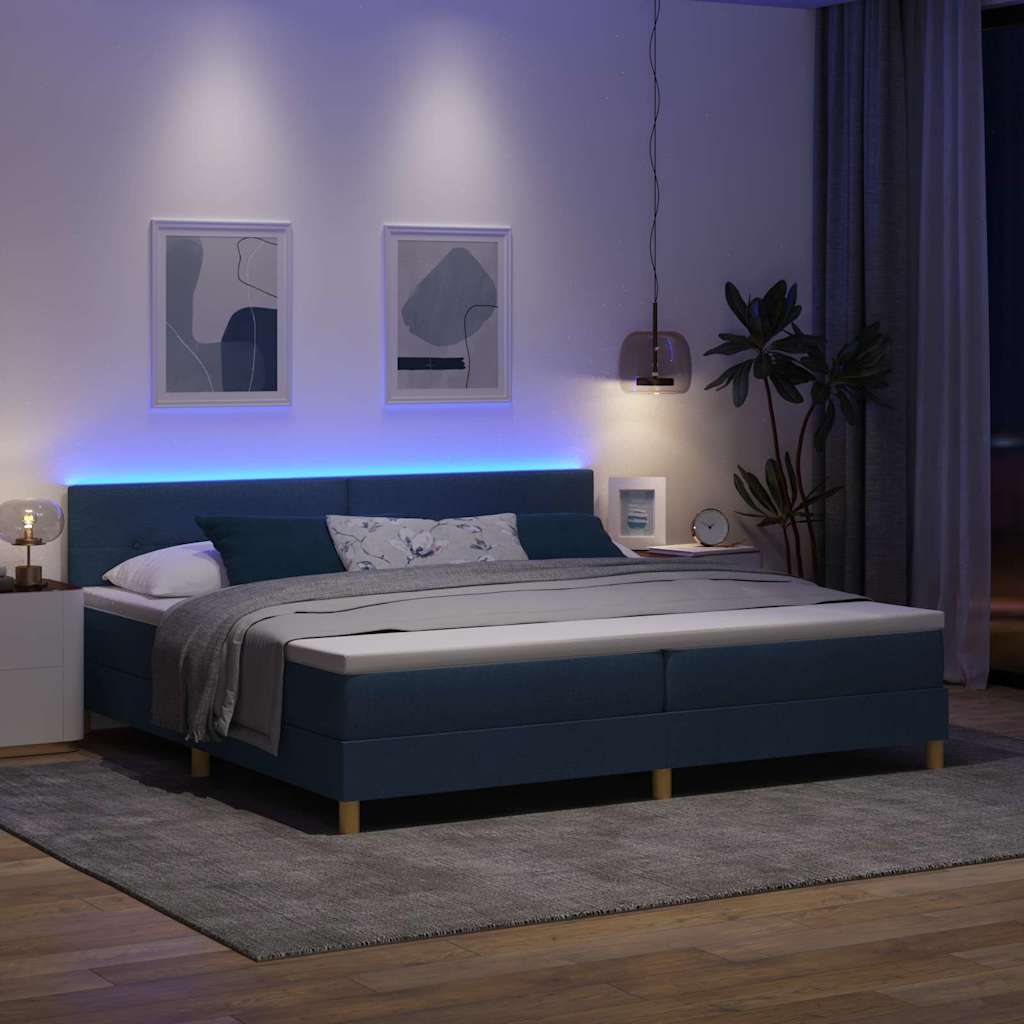 LED Box Spring Krevet s LED trakama Plava 200 x 200 cm tkanina