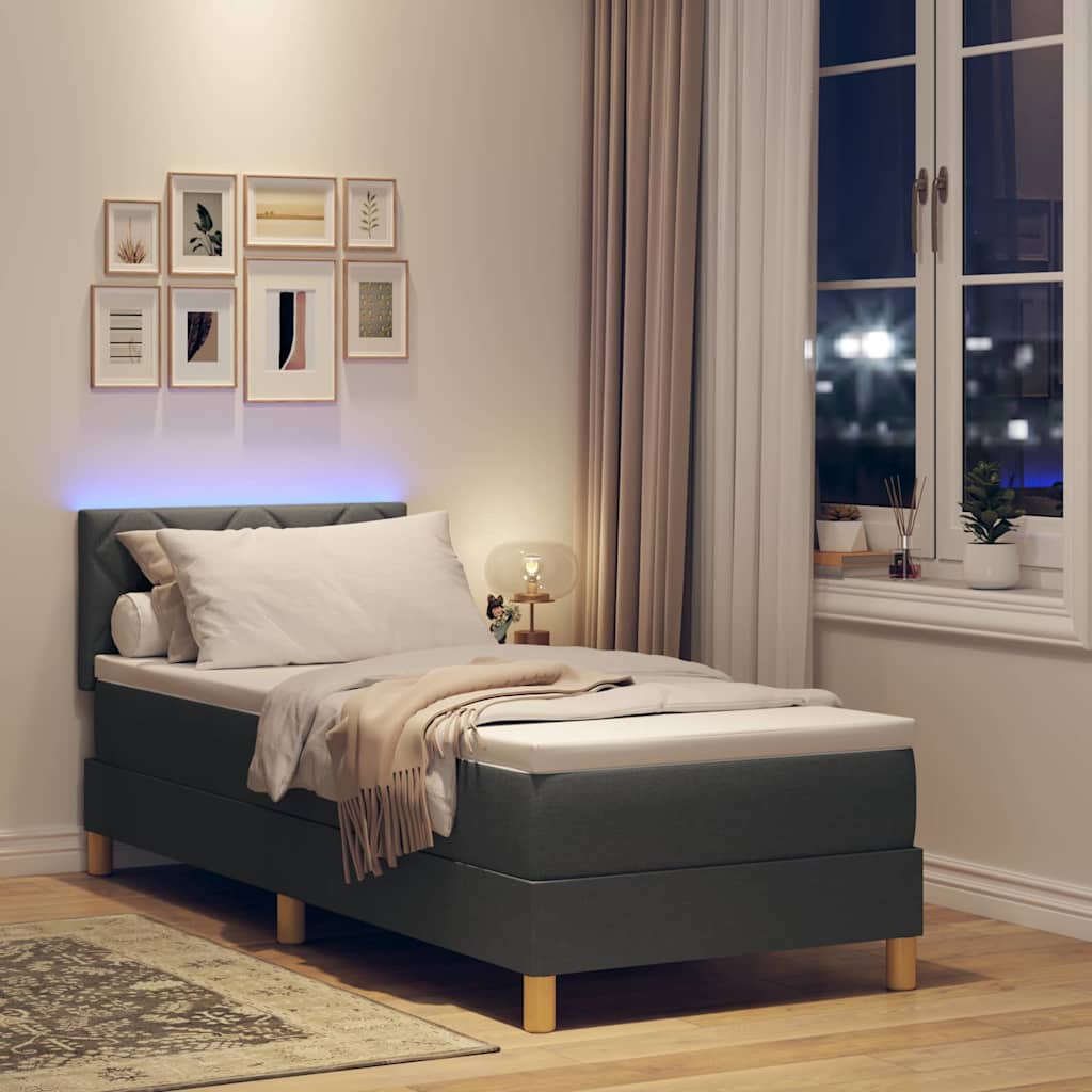 LED Box Spring Krevet s jastukom Tamno siva 80 x 200 cm tkanina