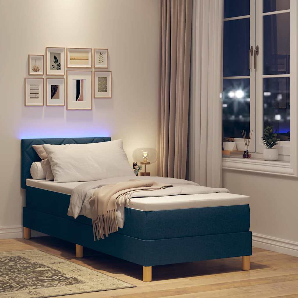 LED Box Spring Krevet s LED trakama Plava 80 x 200 cm tkanina
