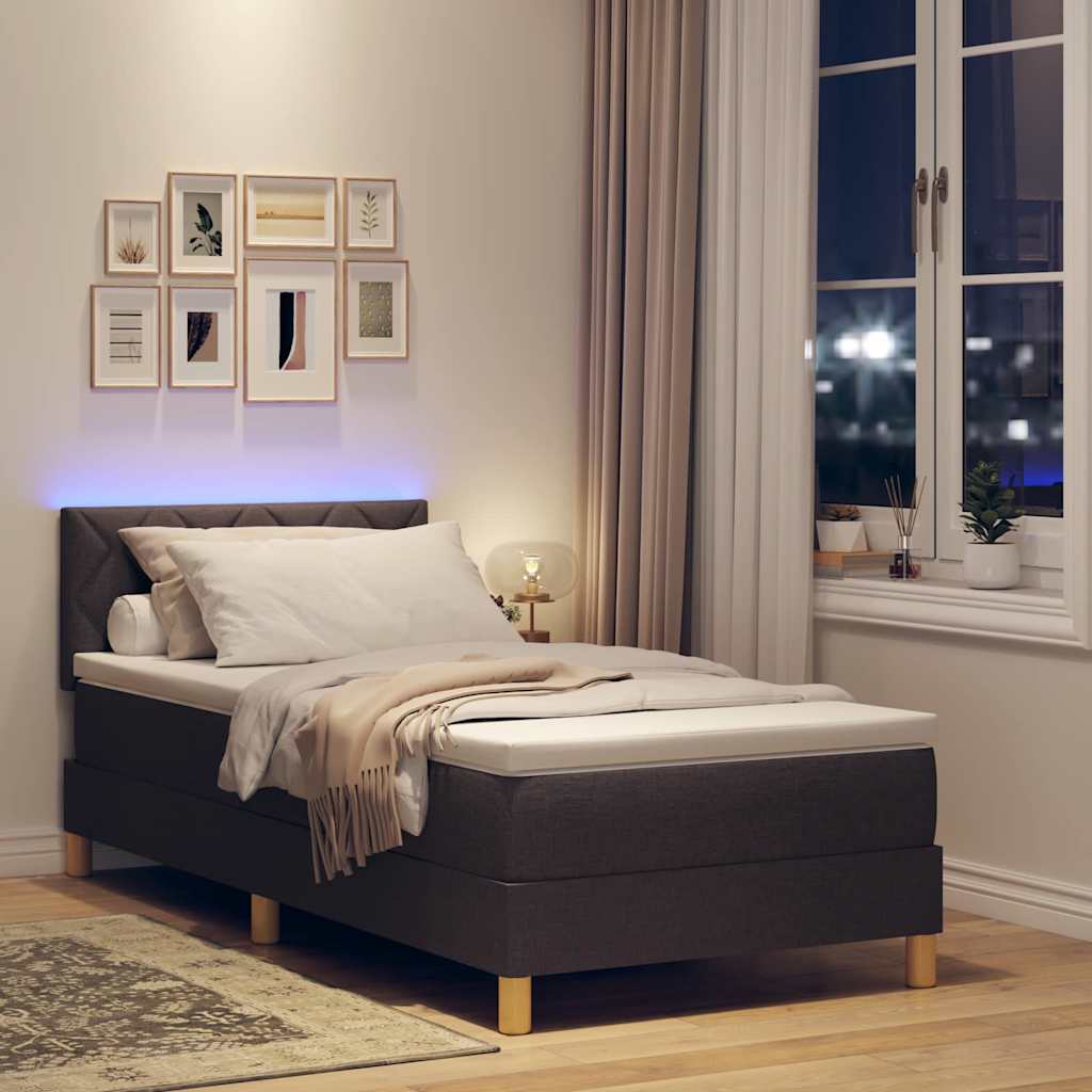 LED Box Spring Krevet Tamno smeđa 90 x 190 cm tkanina