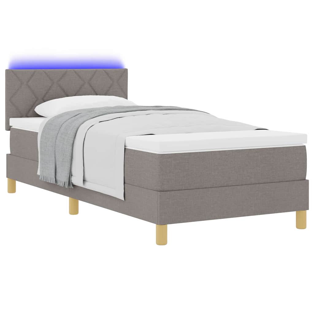 LED Box Spring Krevet Sivo-smeđa 90 x 200 cm tkanina