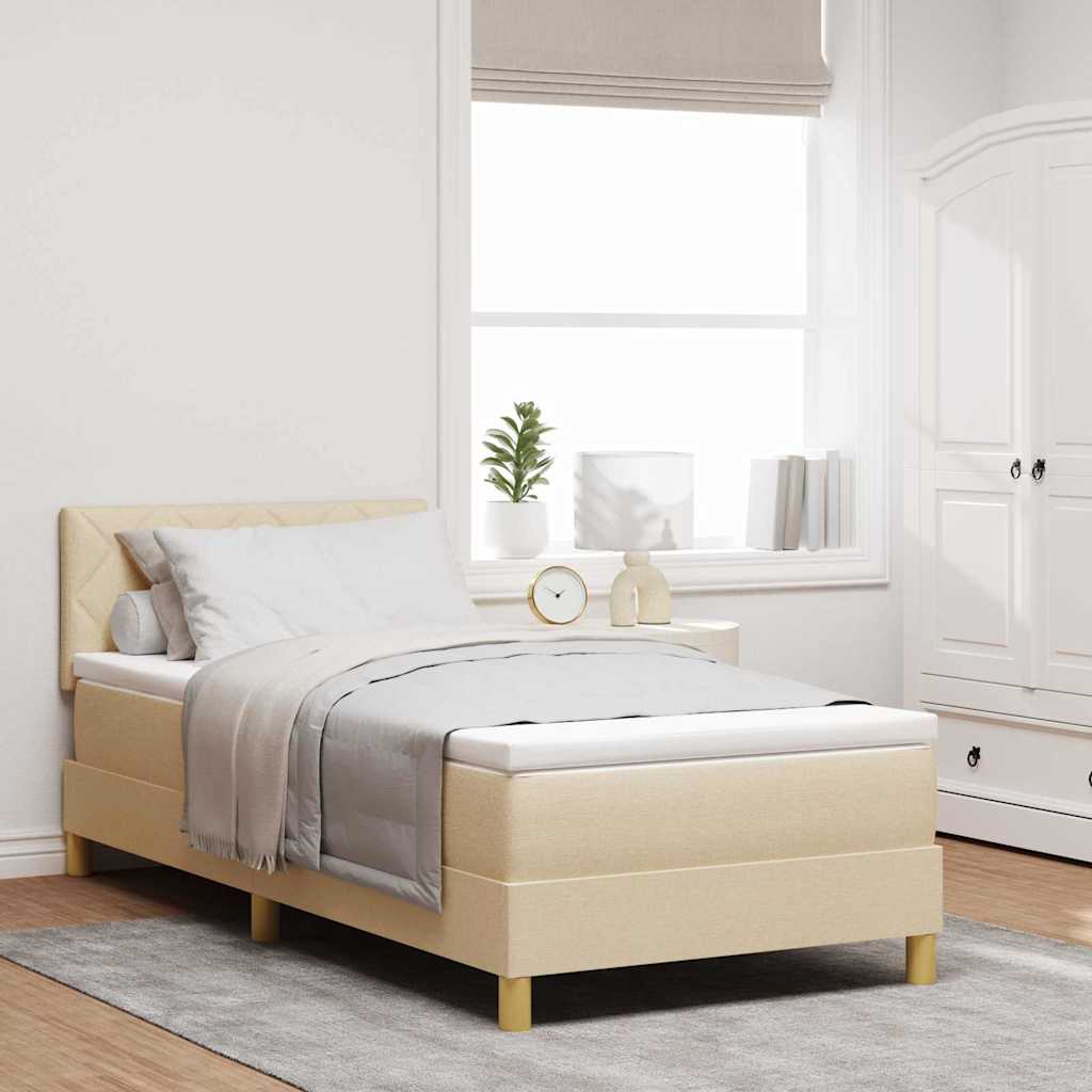 LED Box Spring Krevet s LED trakama Krema 90 x 200 cm tkanina