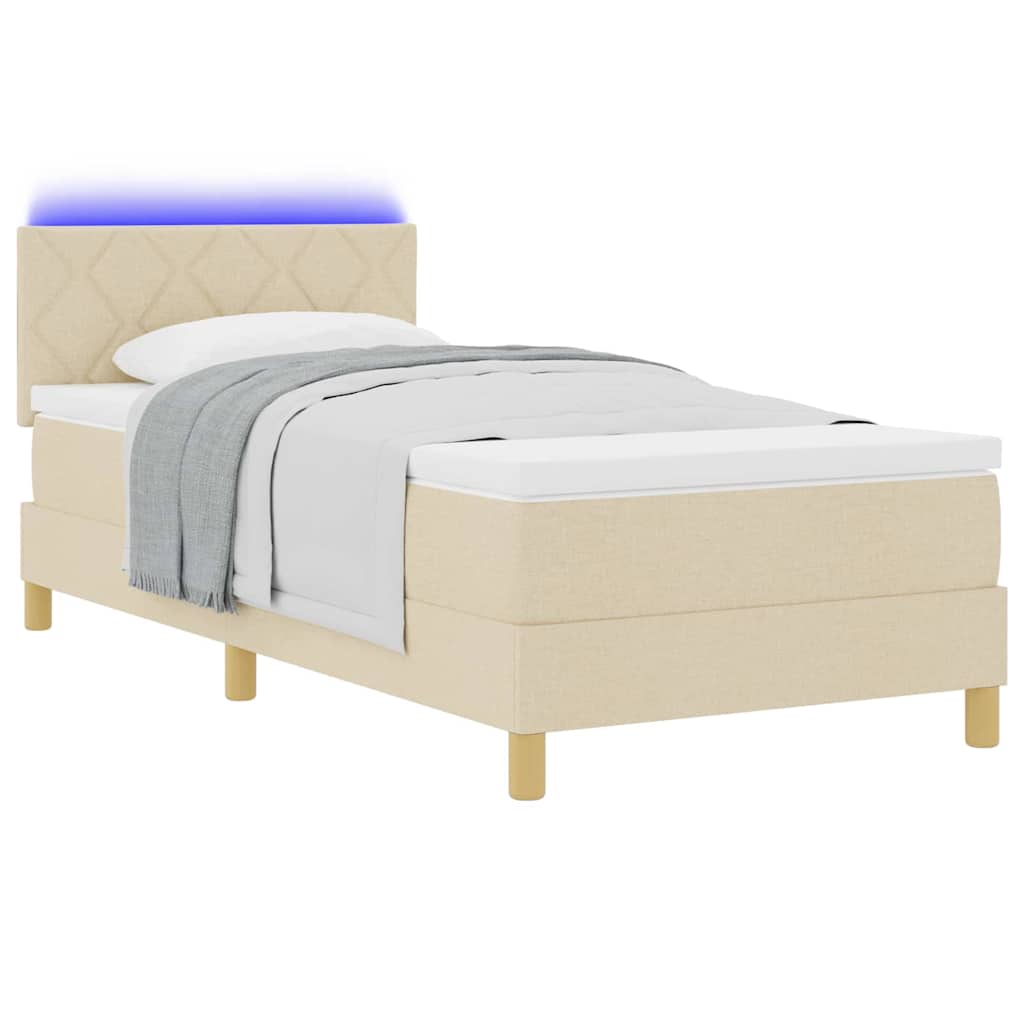 LED Box Spring Krevet s LED trakama Krema 90 x 200 cm tkanina