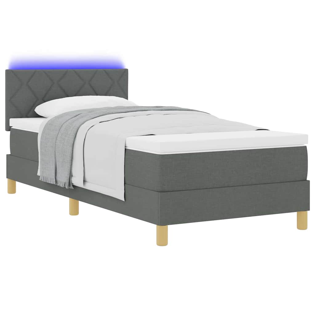 LED Box Spring Krevet Tamno siva 100 x 200 cm tkanina