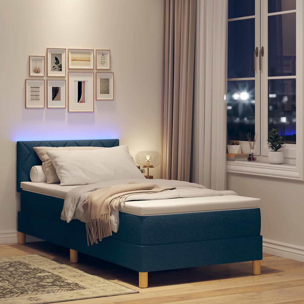 LED Box Spring Krevet s uzglavljem Plava 100 x 200 cm tkanina
