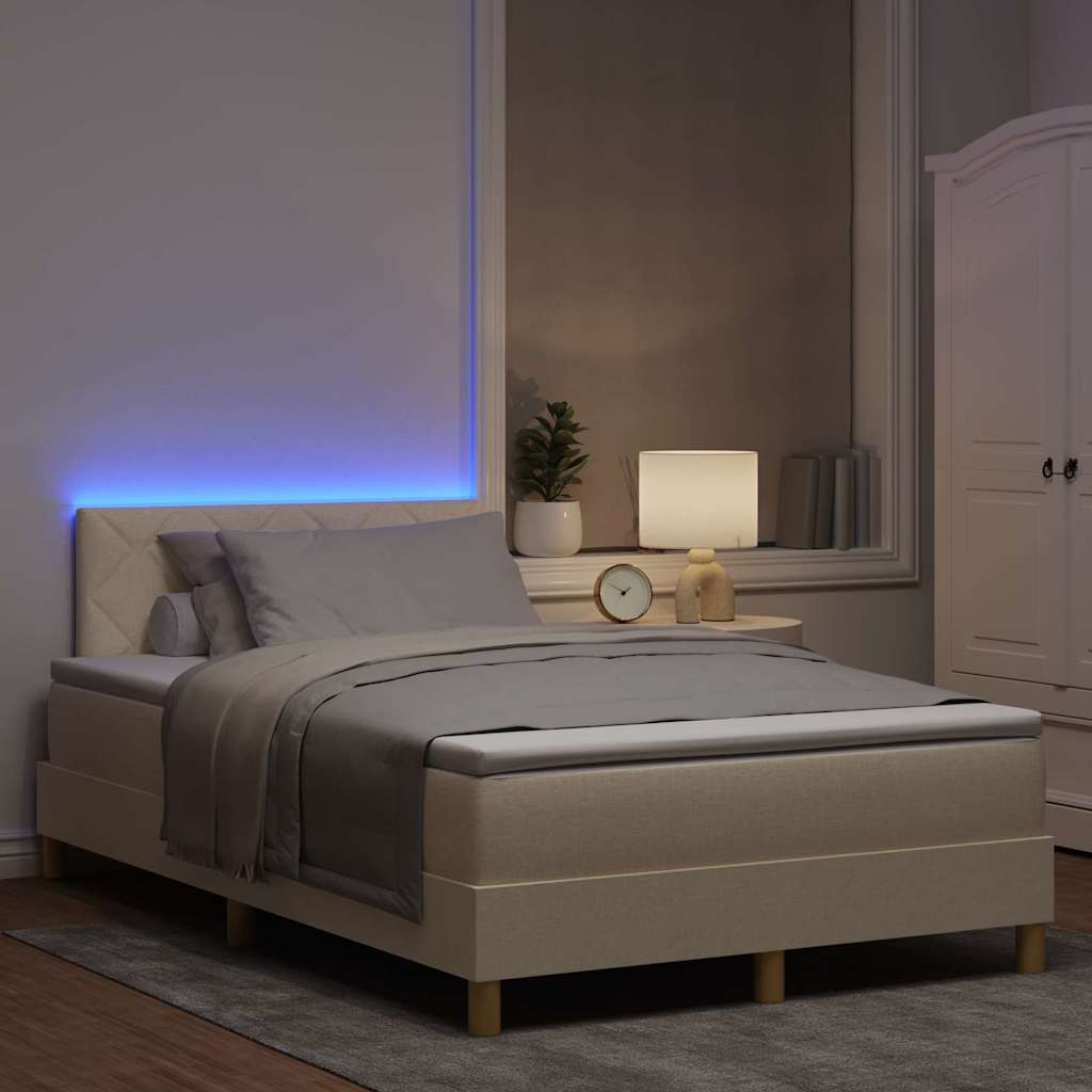 LED Box Spring Krevet s jastukom Krema 120 x 190 cm tkanina