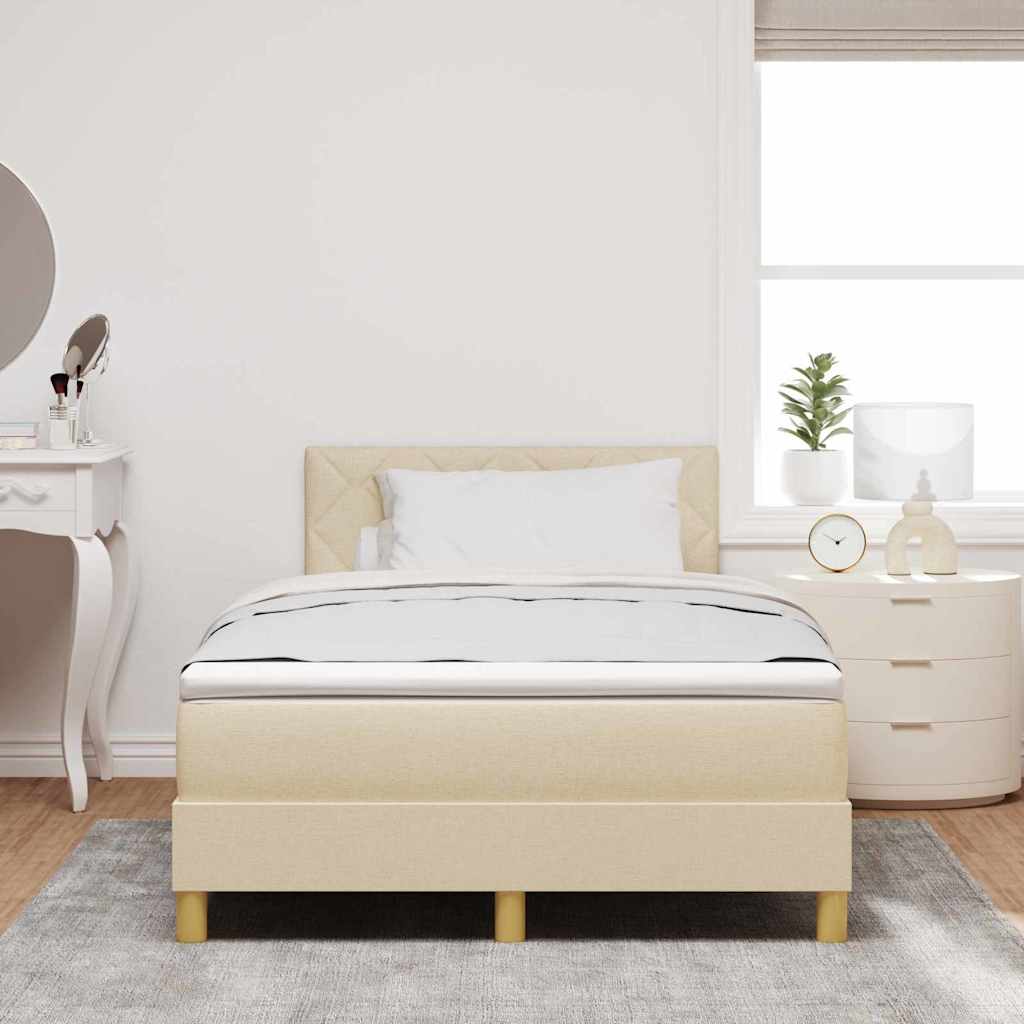 LED Box Spring Krevet s jastukom Krema 120 x 190 cm tkanina