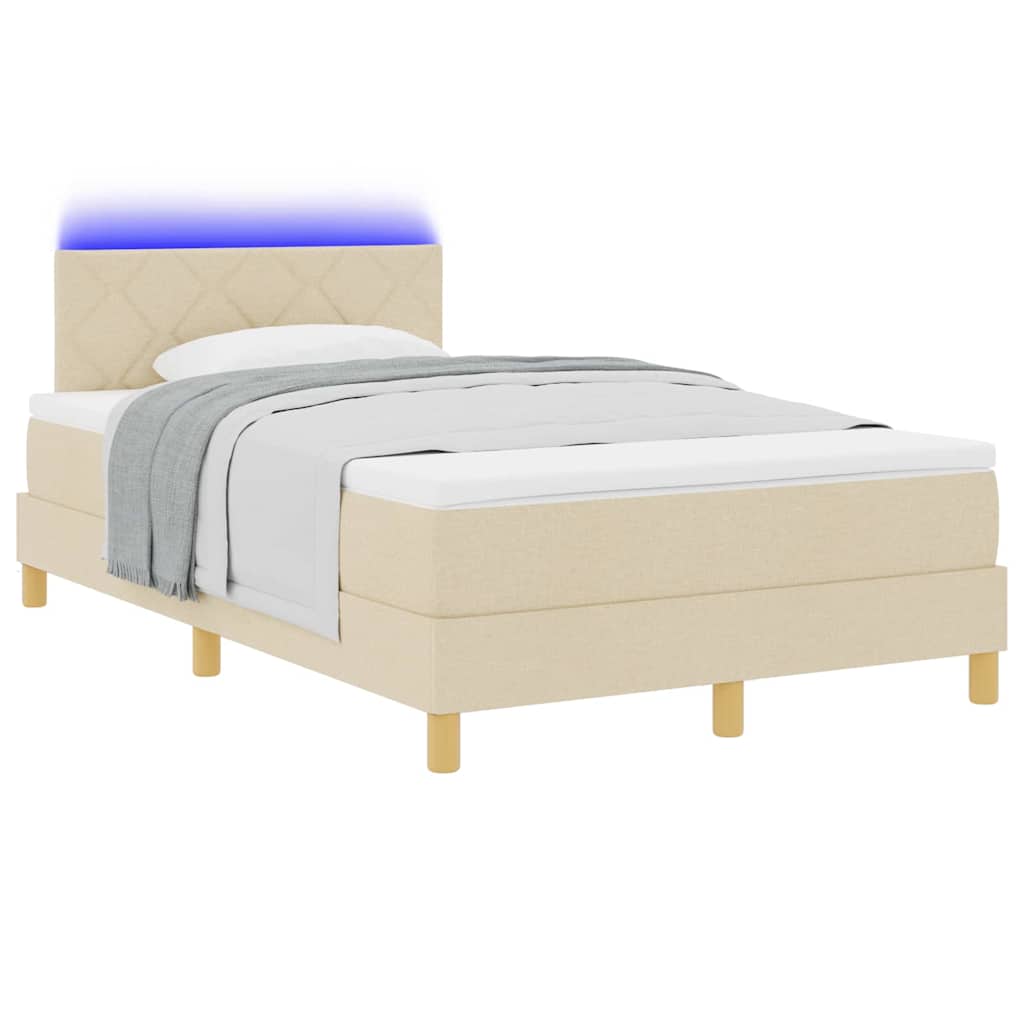 LED Box Spring Krevet s jastukom Krema 120 x 190 cm tkanina