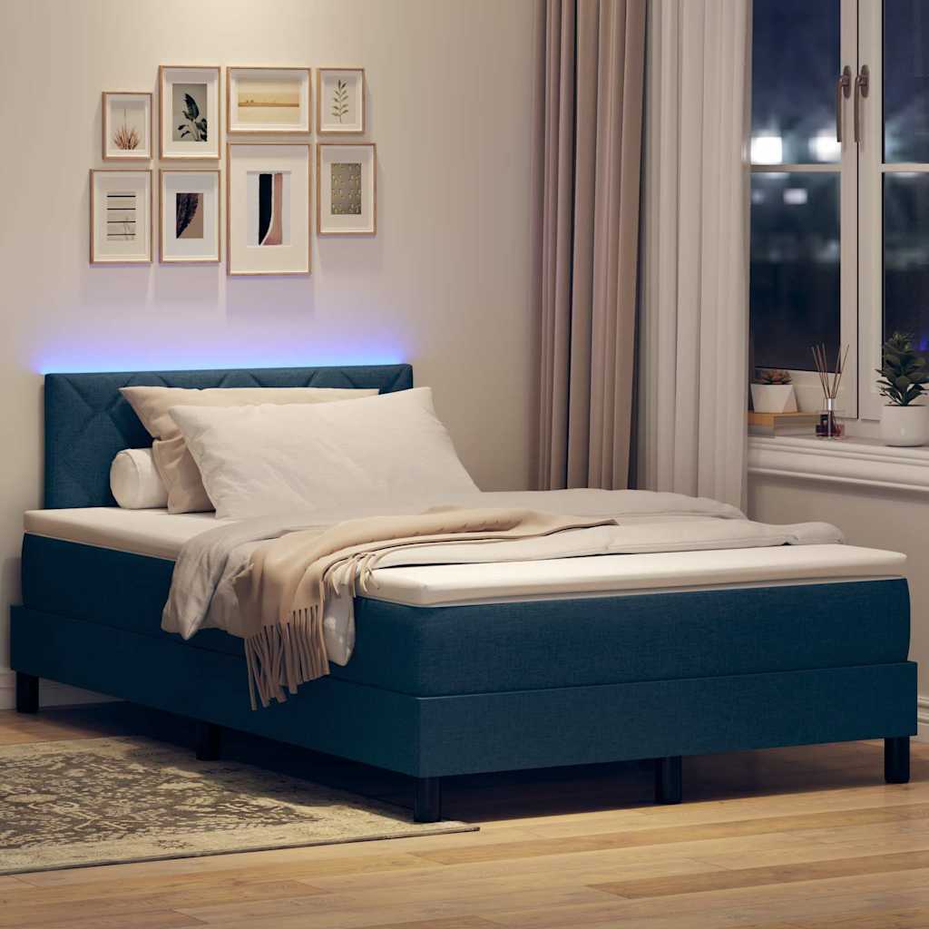 LED Box Spring Krevet s LED trakama Plava 120 x 200 cm tkanina