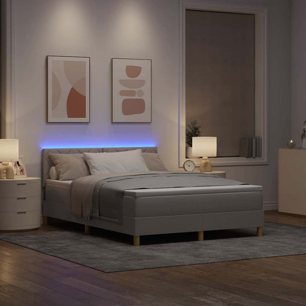 LED Box Spring Krevet Sivo-smeđa 140 x 190 cm tkanina