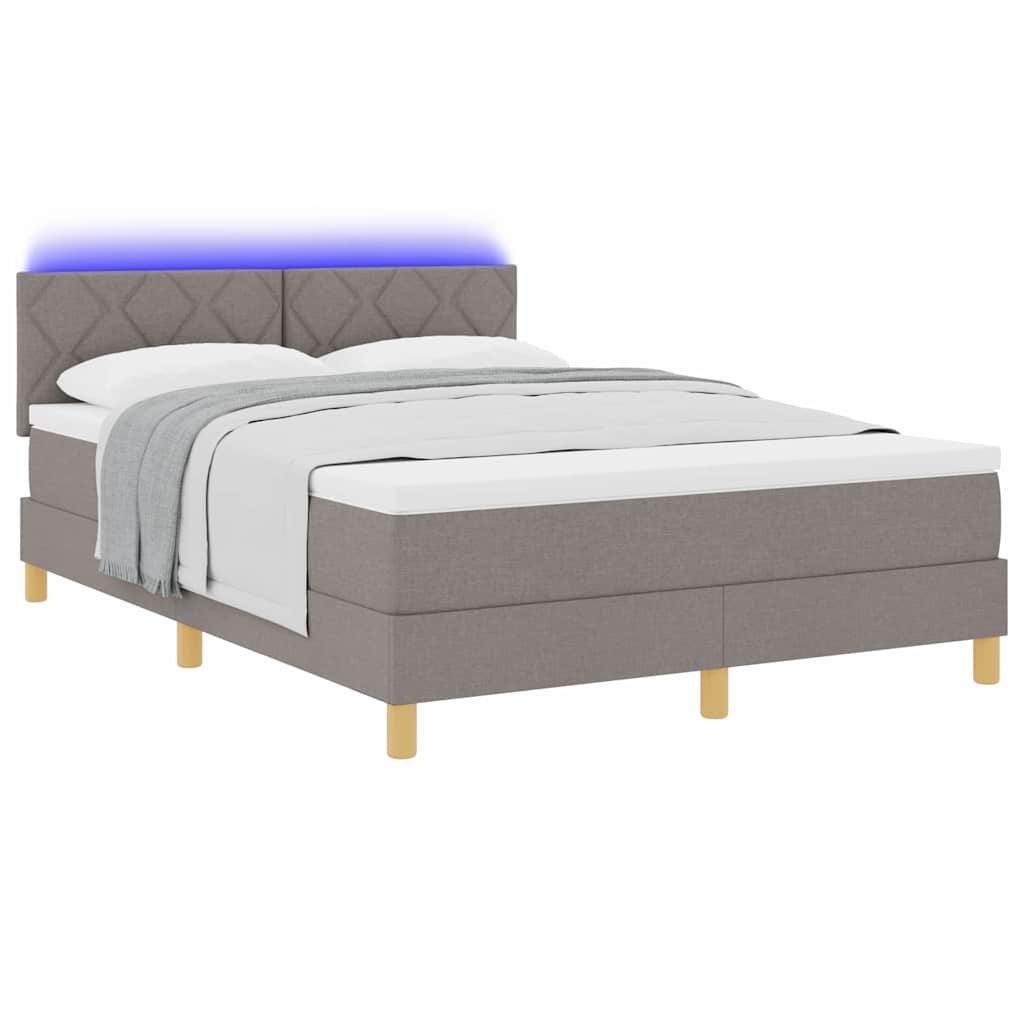 LED Box Spring Krevet Sivo-smeđa 140 x 190 cm tkanina