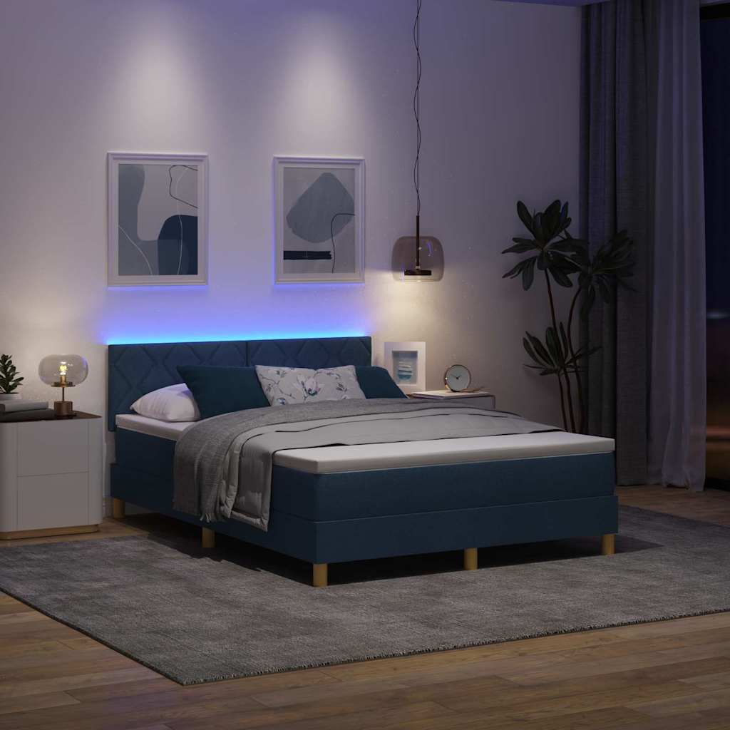 LED Box Spring Krevet s LED trakama Plava 140 x 190 cm tkanina