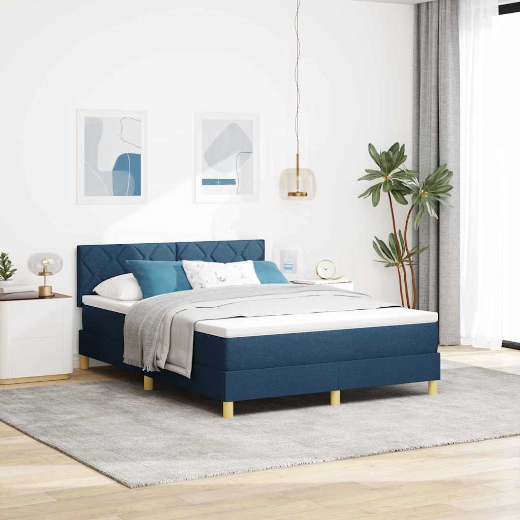 LED Box Spring Krevet s LED trakama Plava 140 x 190 cm tkanina