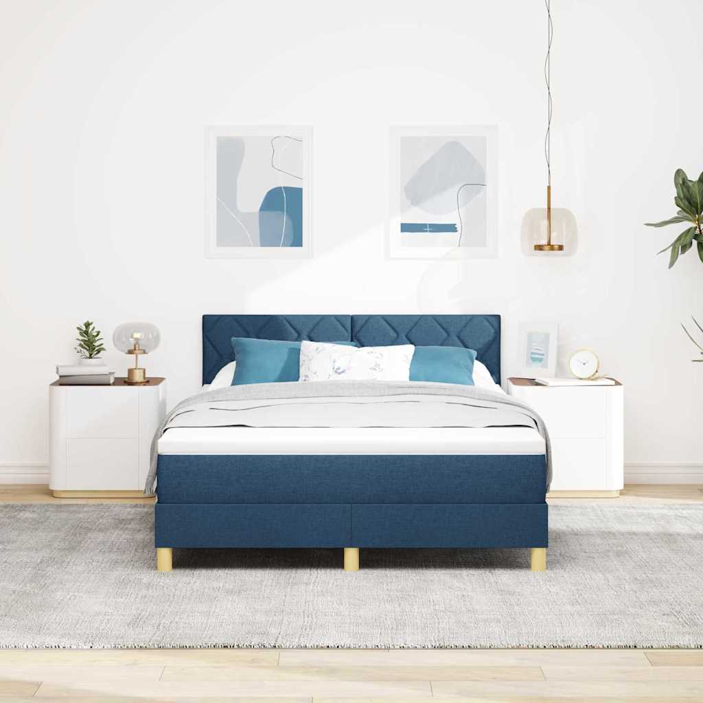 LED Box Spring Krevet s LED trakama Plava 140 x 190 cm tkanina