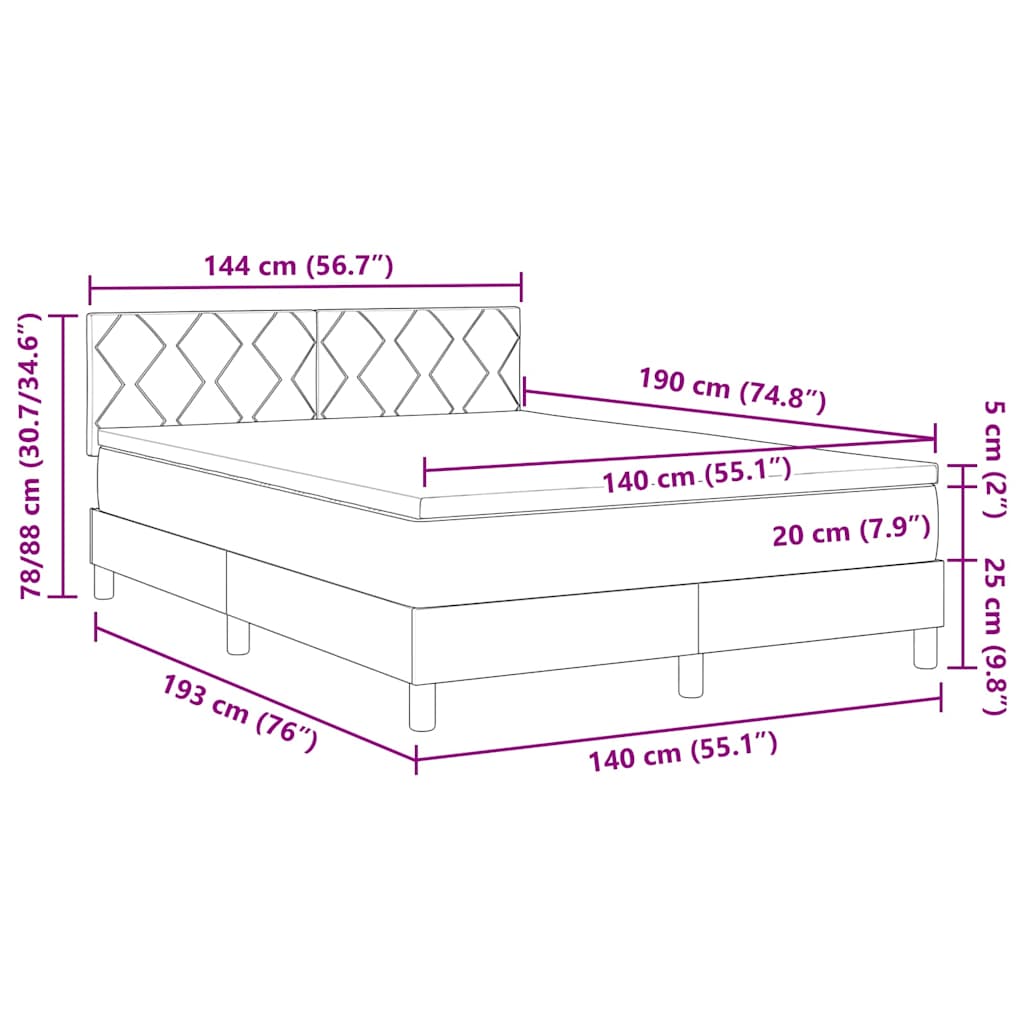 LED Box Spring Krevet s LED trakama Plava 140 x 190 cm tkanina