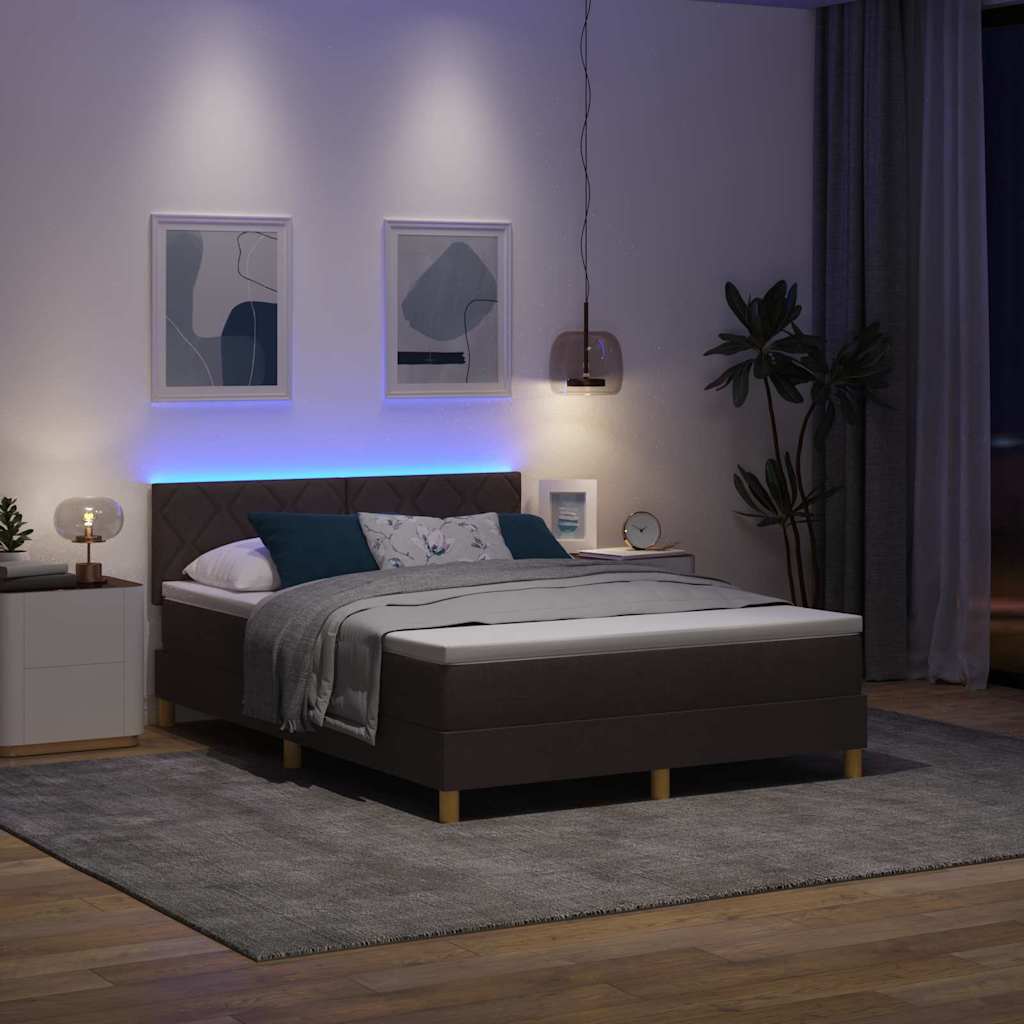 LED Box Spring Krevet Tamno smeđa 160 x 200 cm tkanina