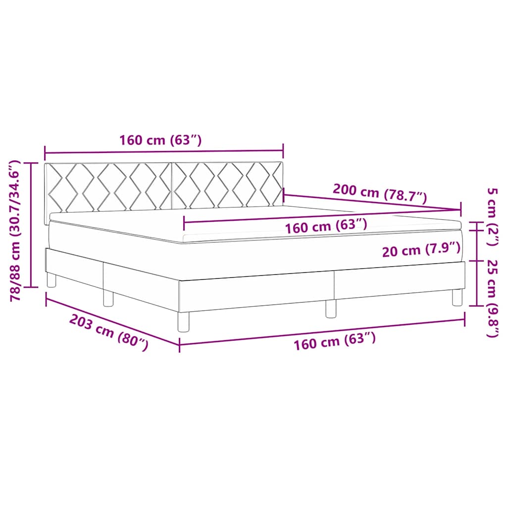 LED Box Spring Krevet Tamno smeđa 160 x 200 cm tkanina