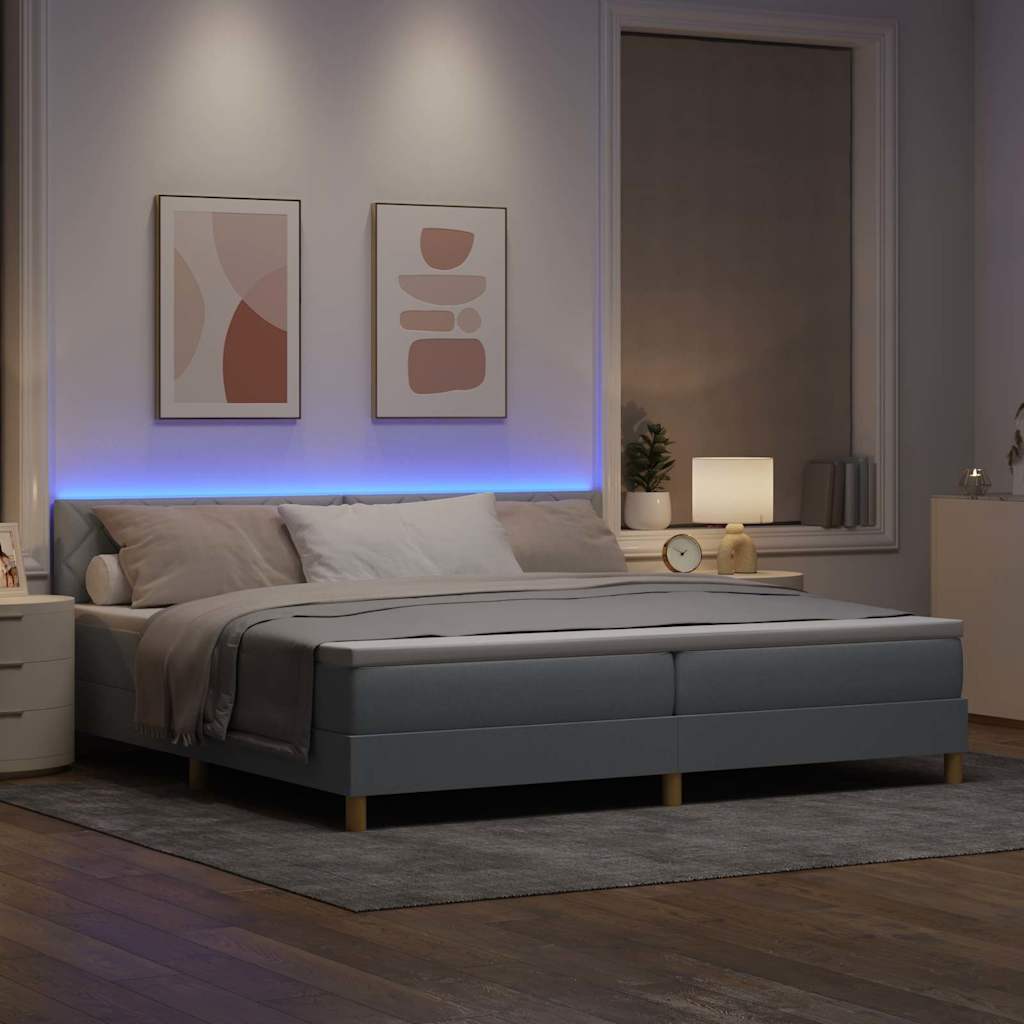 LED Box Spring Krevet Svijetlo siva 200 x 200 cm tkanina