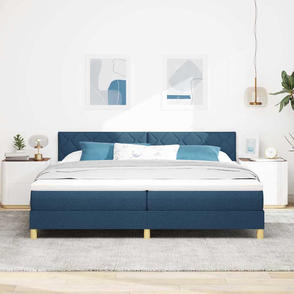 LED Box Spring Krevet s LED trakama Plava 200 x 200 cm tkanina