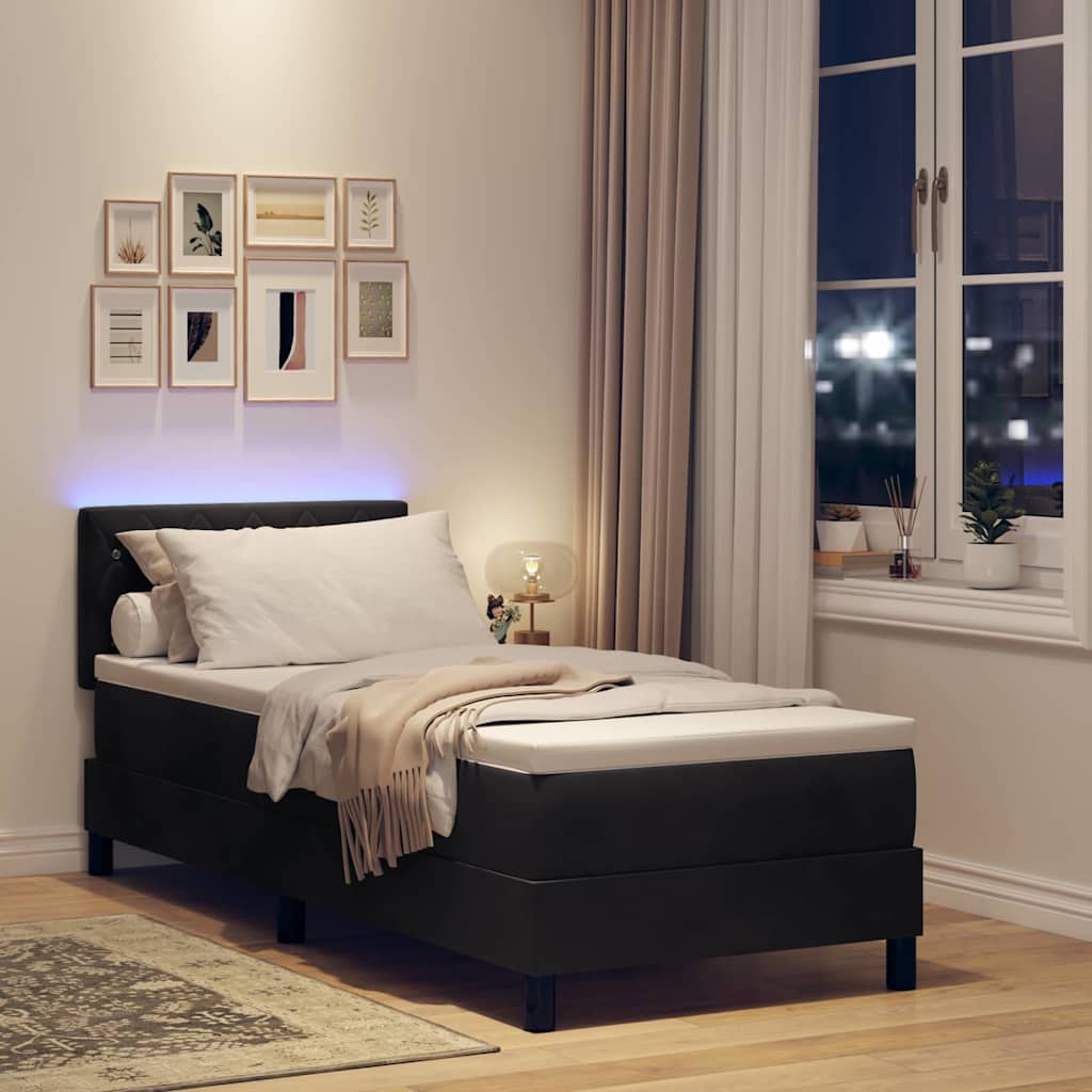 LED Box Spring Krevet s madracem Crna 80 x 200 cm Baršun