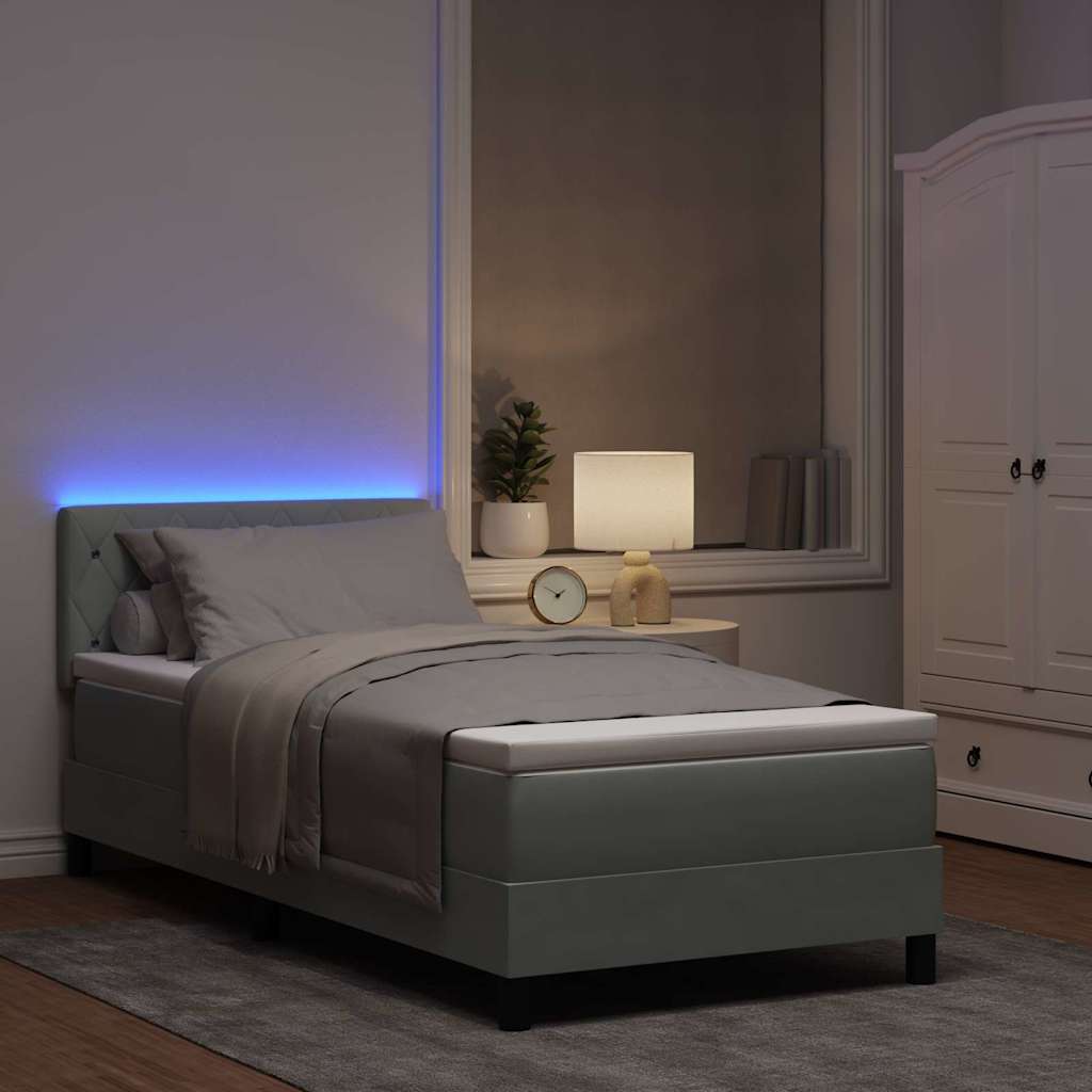 LED Box Spring Krevet Svijetlo siva 90 x 190 cm Baršun