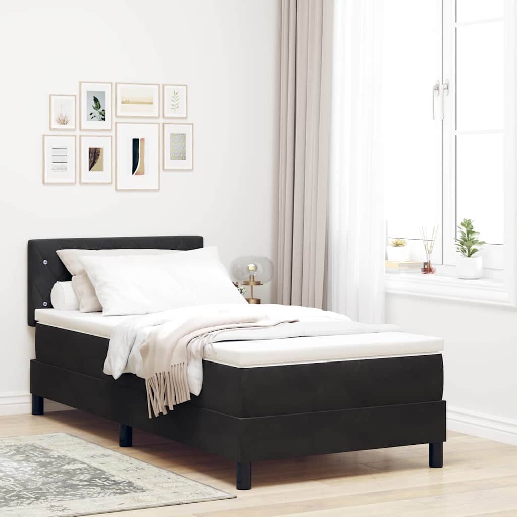 LED Box Spring Krevet s madracem Crna 90 x 190 cm Baršun