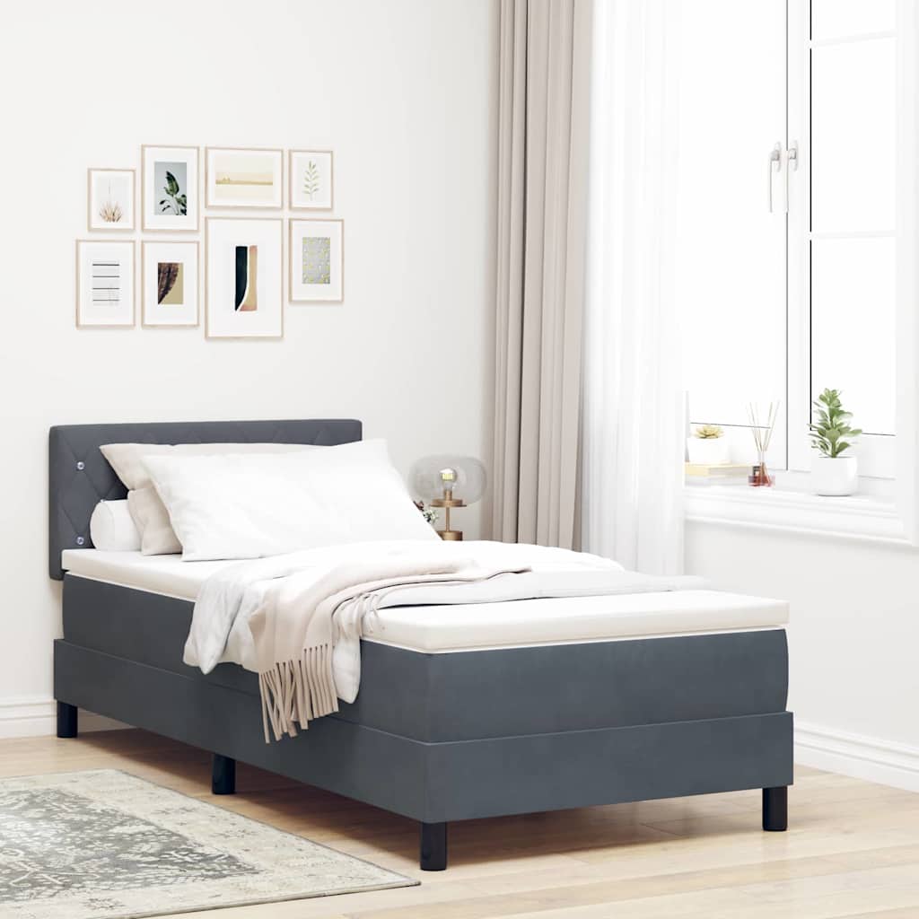 LED Box Spring Krevet s madracem Tamno siva 90 x 200 cm Baršun