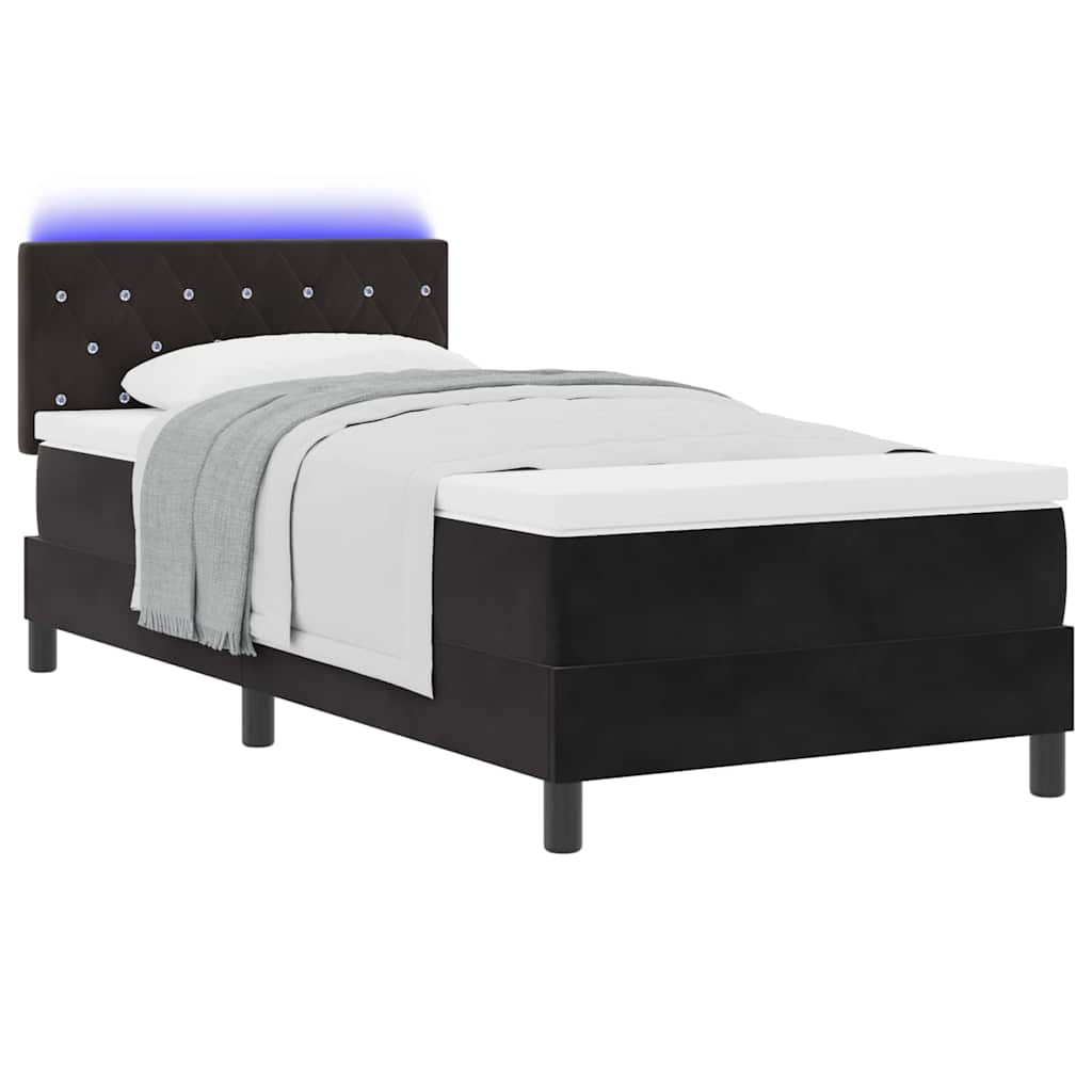 LED Box Spring Krevet s madracem Crna 90 x 200 cm Baršun