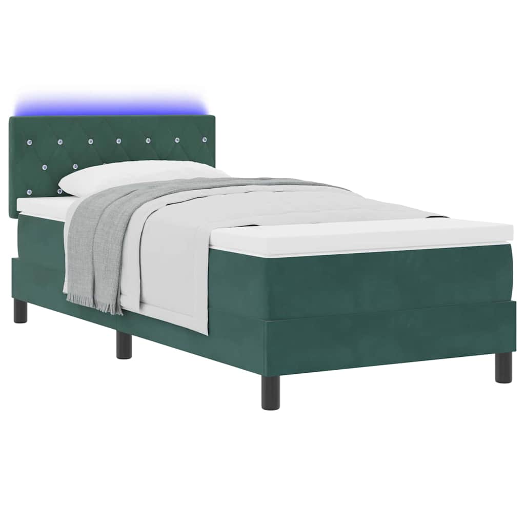 LED Box Spring Krevet s madracem Tamnozelena 90 x 200 cm Baršun
