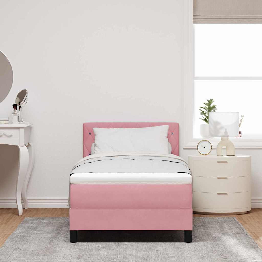 LED Box Spring Krevet s madracem Ružičasta 100 x 200 cm Baršun