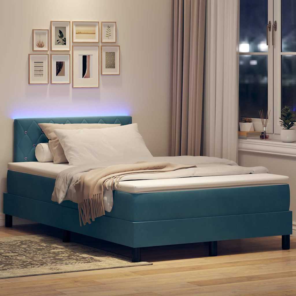 LED Box Spring Krevet Tamno plava 120 x 190 cm Baršun