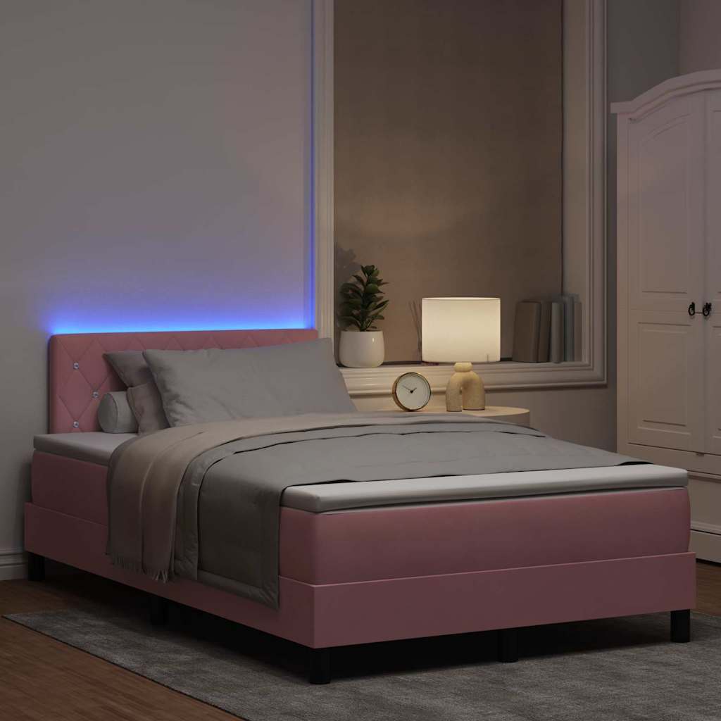 LED Box Spring Krevet s madracem Ružičasta 120 x 200 cm Baršun