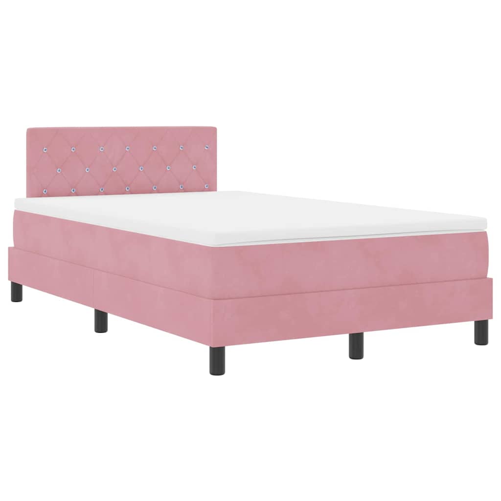 LED Box Spring Krevet s madracem Ružičasta 120 x 200 cm Baršun