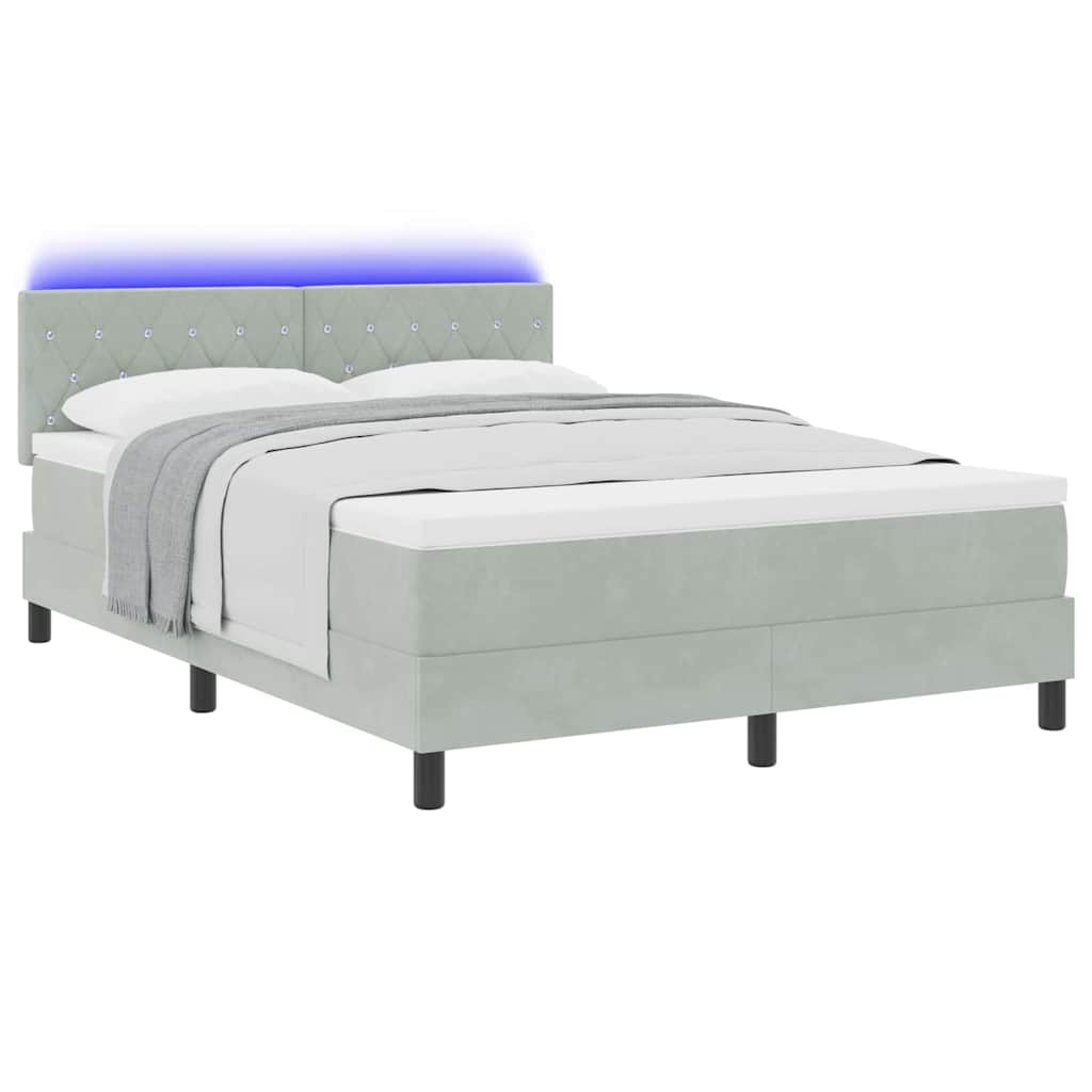 LED Box Spring Krevet Svijetlo siva 140 x 190 cm Baršun