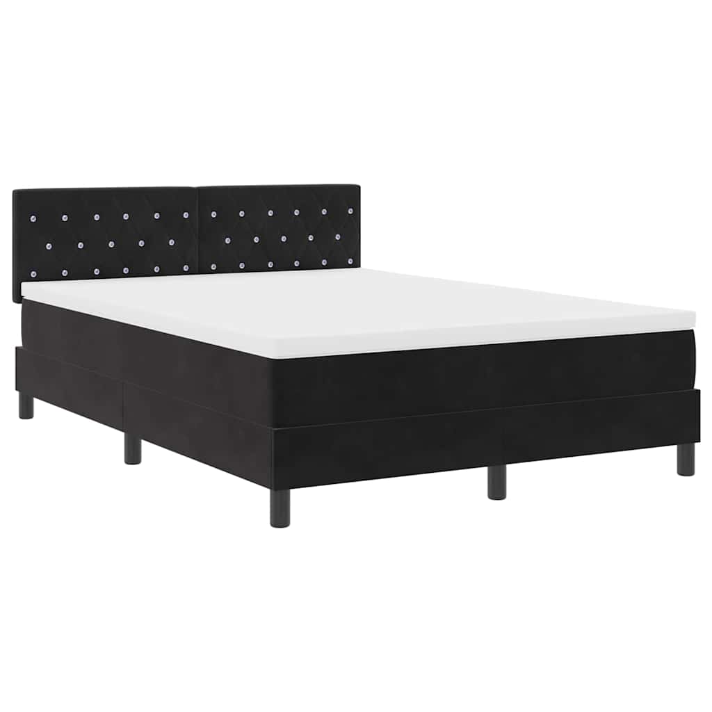 LED Box Spring Krevet s madracem Crna 160 x 200 cm Baršun