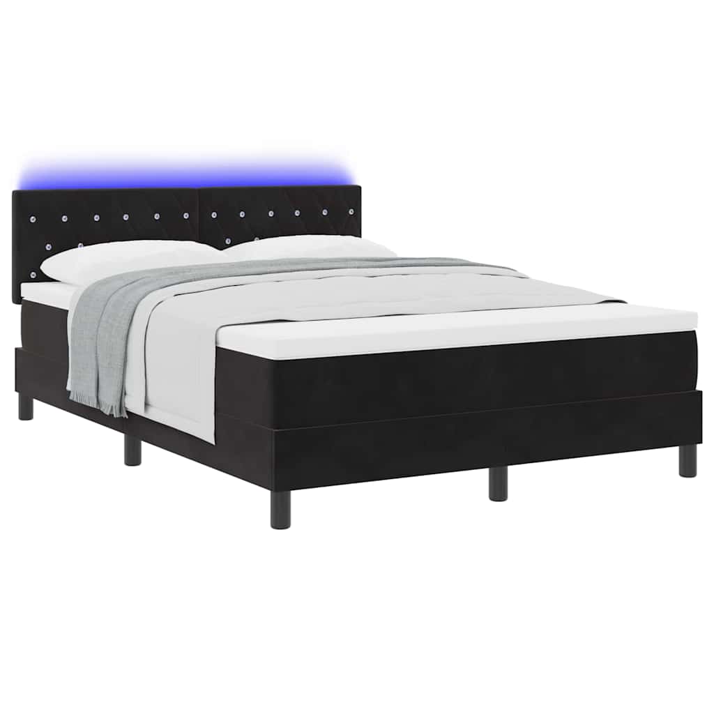 LED Box Spring Krevet s madracem Crna 160 x 200 cm Baršun