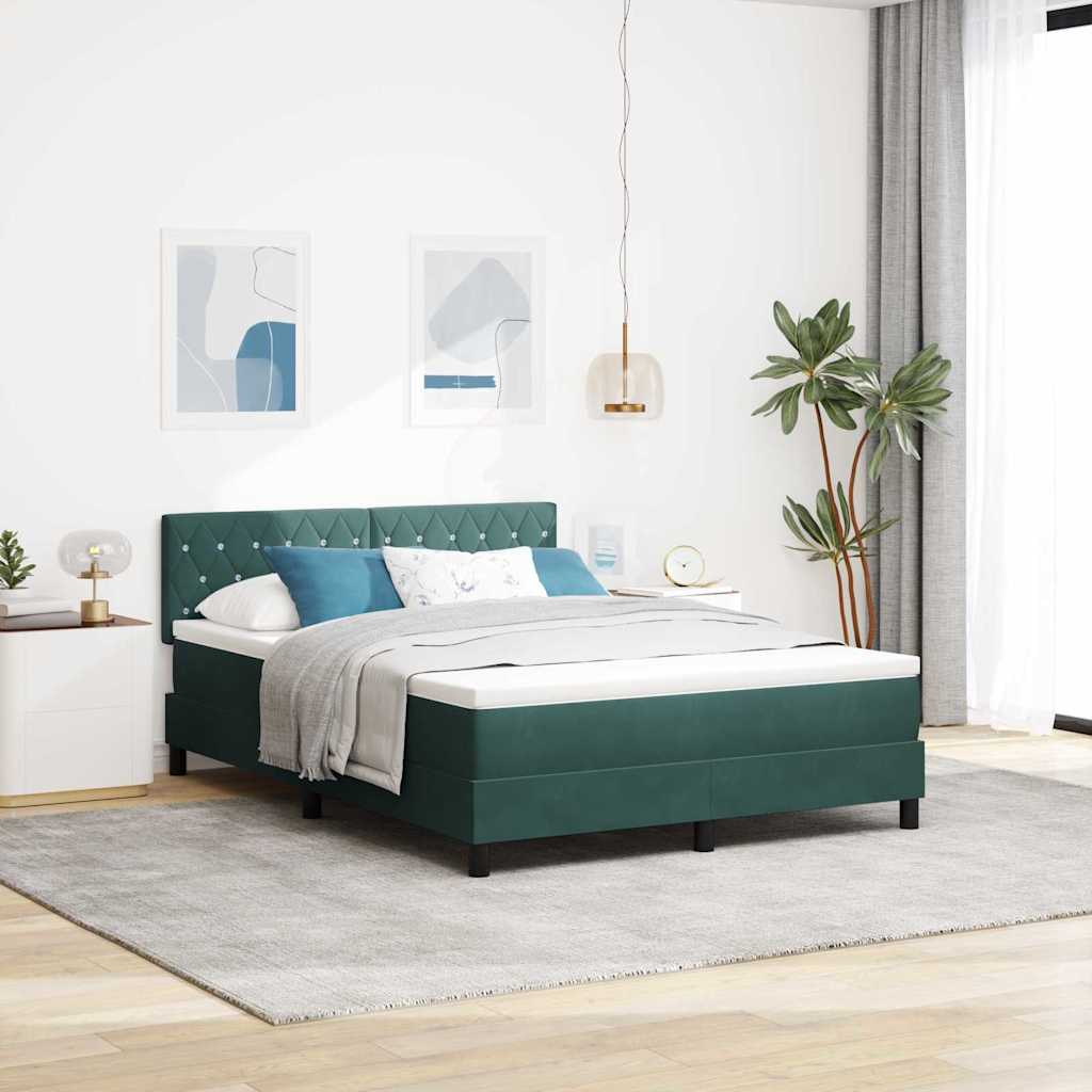 LED Box Spring Krevet Tamnozelena 160 x 200 cm Baršun