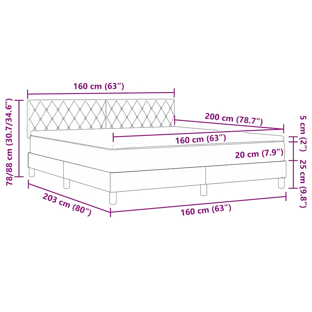 LED Box Spring Krevet Tamnozelena 160 x 200 cm Baršun
