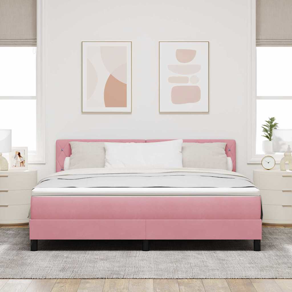LED Box Spring Krevet s madracem Ružičasta 180 x 200 cm Baršun