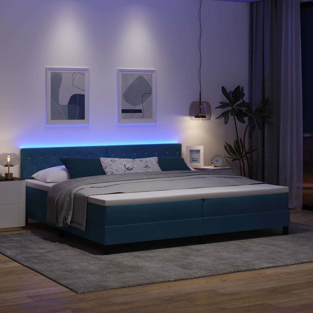 LED Box Spring Krevet Tamno plava 200 x 200 cm Baršun
