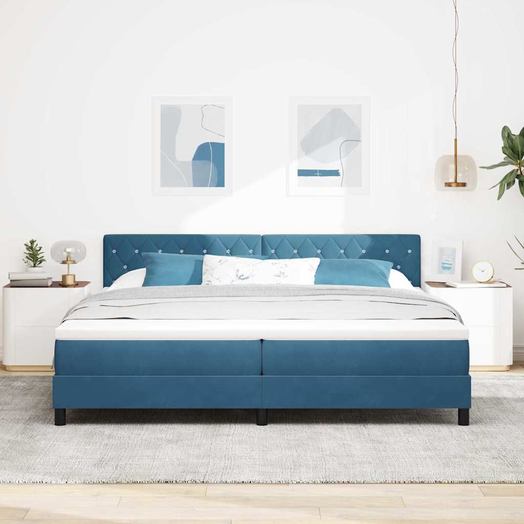 LED Box Spring Krevet Tamno plava 200 x 200 cm Baršun
