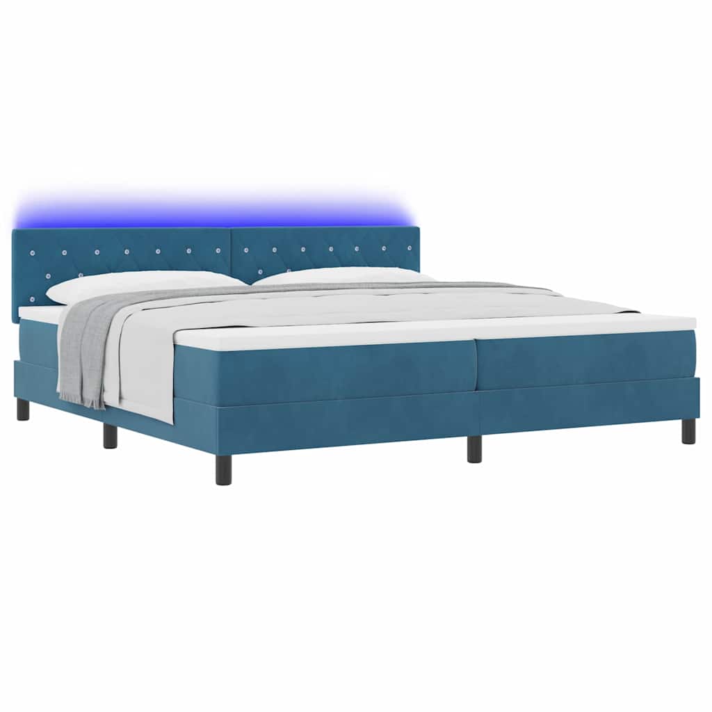 LED Box Spring Krevet Tamno plava 200 x 200 cm Baršun
